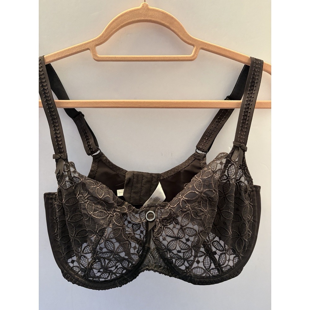 Empreinte Romy Low Neck Bra 36F Dark Brown Black Lace‎ Underwire French Luxury
